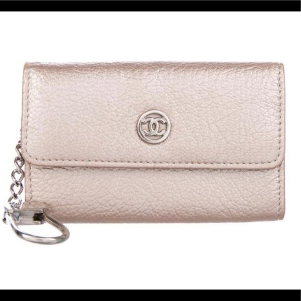 Chanel Sevruga Metallic Key Pouch Leather Wallet